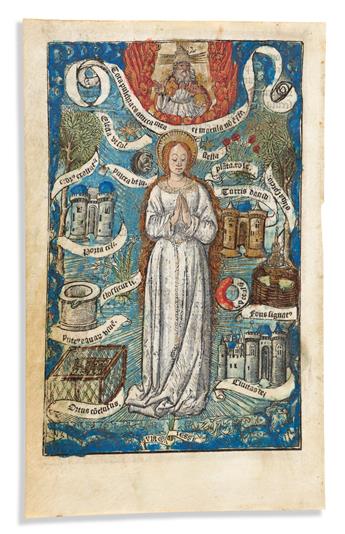 Hand-colored Metalcut from French Book of Hours, and Seven Initials.